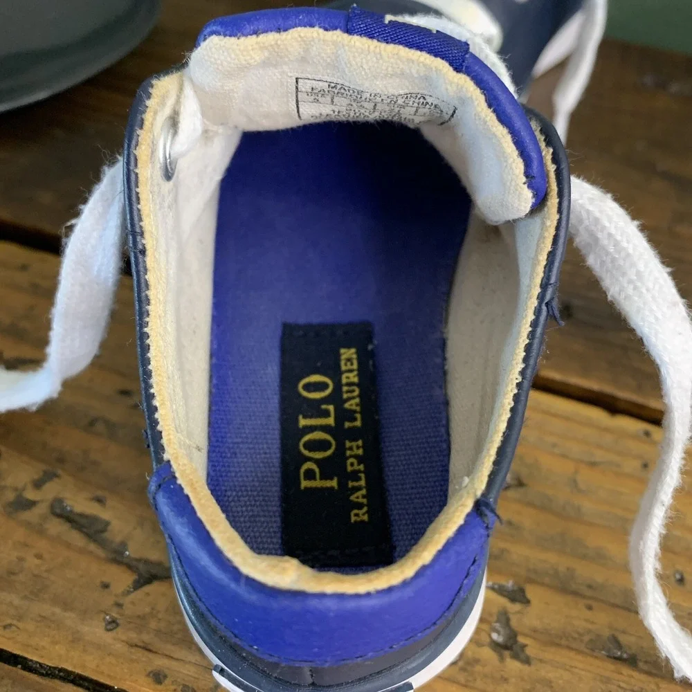 Polo Ralph Lauren Toddler Shoes US sz 5 Blue & White Pony Faux Leather Lace Up